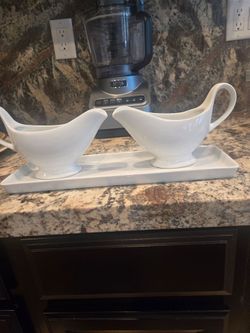 Gravy or salsa boats  with holding plate