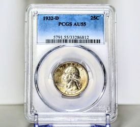 1932-D US Washington Quarters silver coin PCGS AU55
