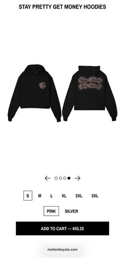 MOTION BOYS LA Rhinestone Hoodie Stay Pretty Get Money Black/Pink