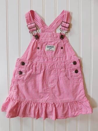 HTF OshKosh B'gosh Vestbak Girls 24M Overall Gingham Jumper Dress 24 Months