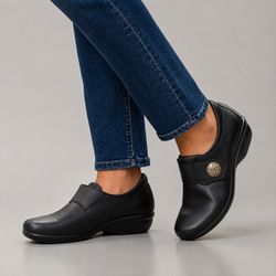Propét Cameo WCA003L Black Leather Mary Jane Comfort Shoes Women’s 7 Wide Hook Loop