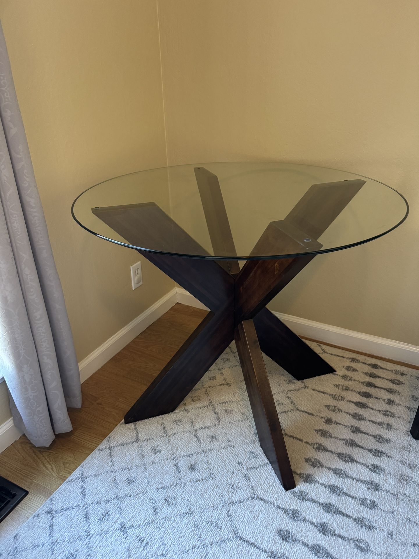 Pier 1 Round Glass And Wood Small Dining Table