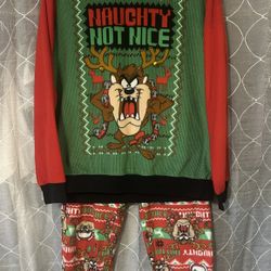 Looney Tunes Tasmanian Devil Christmas Fleece Pajama set Woman size L(12-14)