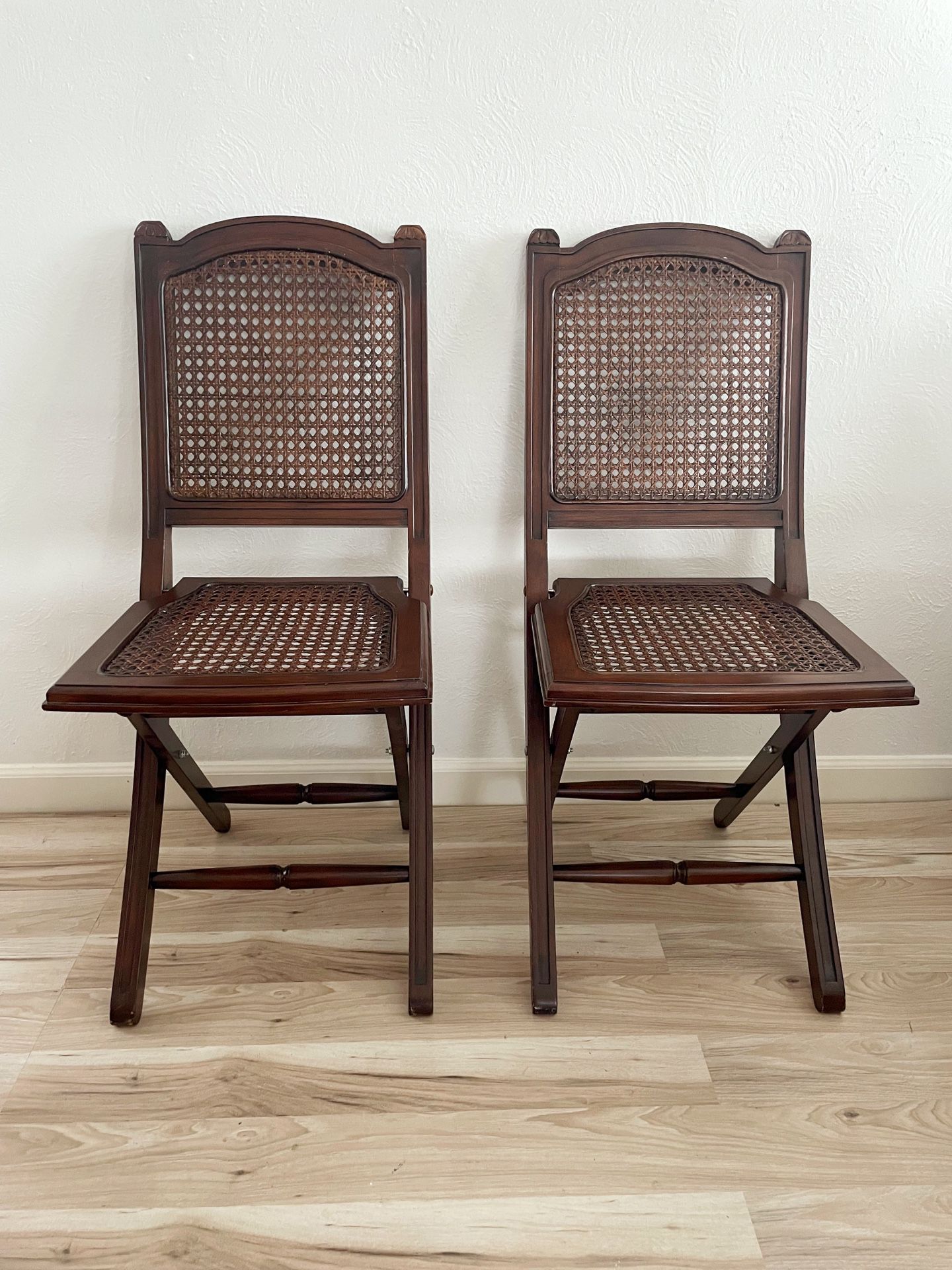 Pair of Ballard Designs Wood and Cane Folding Chairs