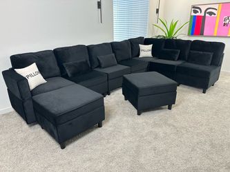 Brand New 9Piece Modular Black Velvet Sectional Sofa Couch With Storage