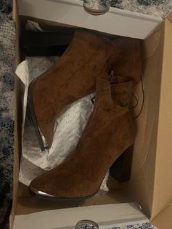 Two For $20 Forever 21 Women's Faux Suede Heeled Sock Bootie Size 6 Brown Chunky Heel
