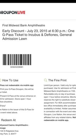 INCUBUS/DEFTONES TICKETS FOR TONIGHT