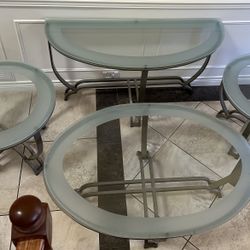 4-Piece Glass and Metal (Pewter)  Sofa/Coffee & End Table Set