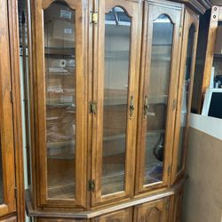 Wooden Cabinet With Glass Doors And Shelves 