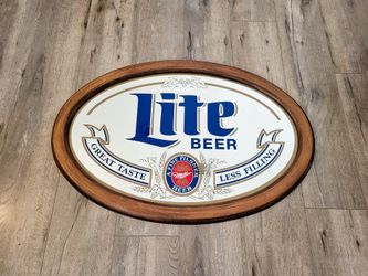 Miller Lite Beer Mirror Wood Frame Oval Classic Design
