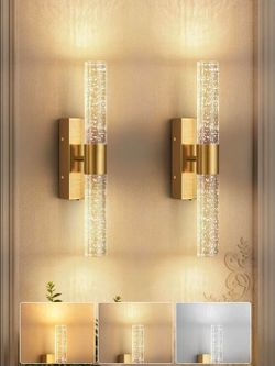 Set of 2 Battery Operated Wall Sconce,3CCT,Dimmable,10400mAh,Gold Modern Rechargeable Wall Sconce with Remote,Wireless Wall Lights for Bedroom,Living 
