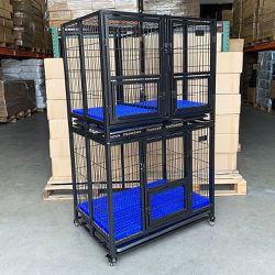 New in Box $250 Stacking Dog Crate 37”x25”x64” Heavy-Duty Cage Folding Kennel w/ Plastic Tray (Set of 2) 