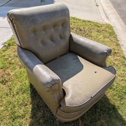 Free Loveseat Couch on Curbside Wooden and Faux Leather - Needs TLC