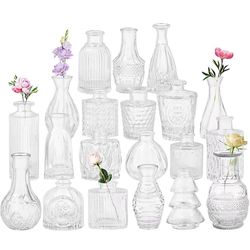 Set of 20 Glass Bud Vases,Small Clear Vases,Wedding Centerpiece Table Decorations,Clear Vintage Embossed Mini Vases,Flower Arrangements in for Party o