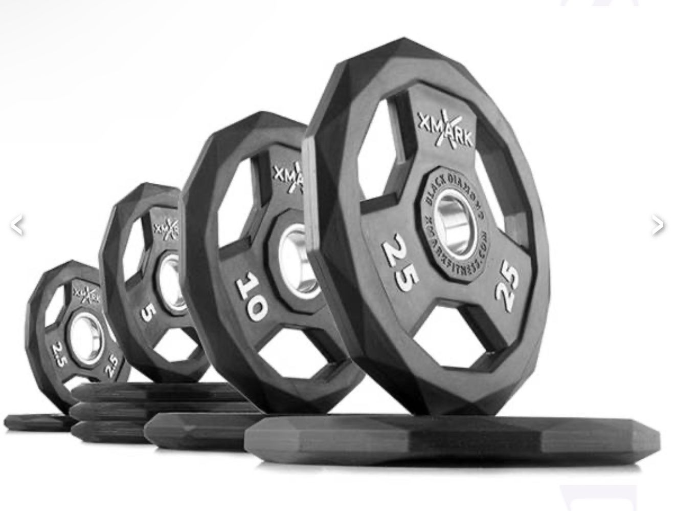 325lbs (total) xMark Black Diamond Olympic Rubber Coated Weight Plates w/weight tree