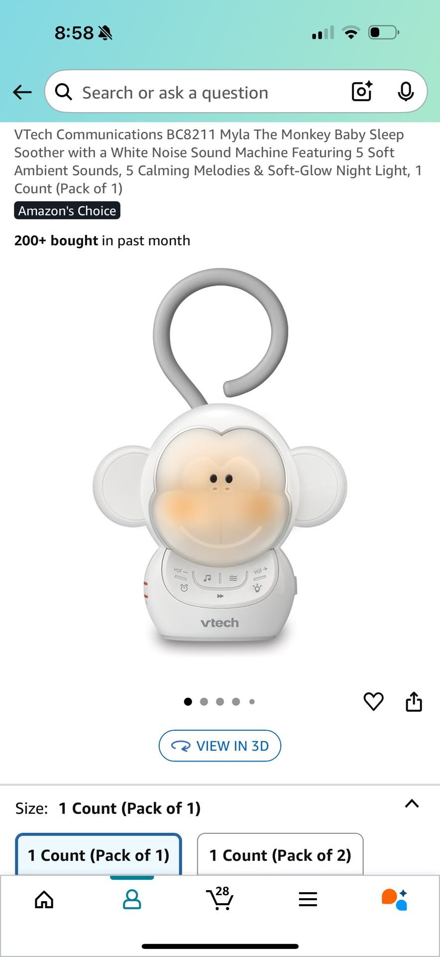 Baby Soother Music Vibration Light Monkey