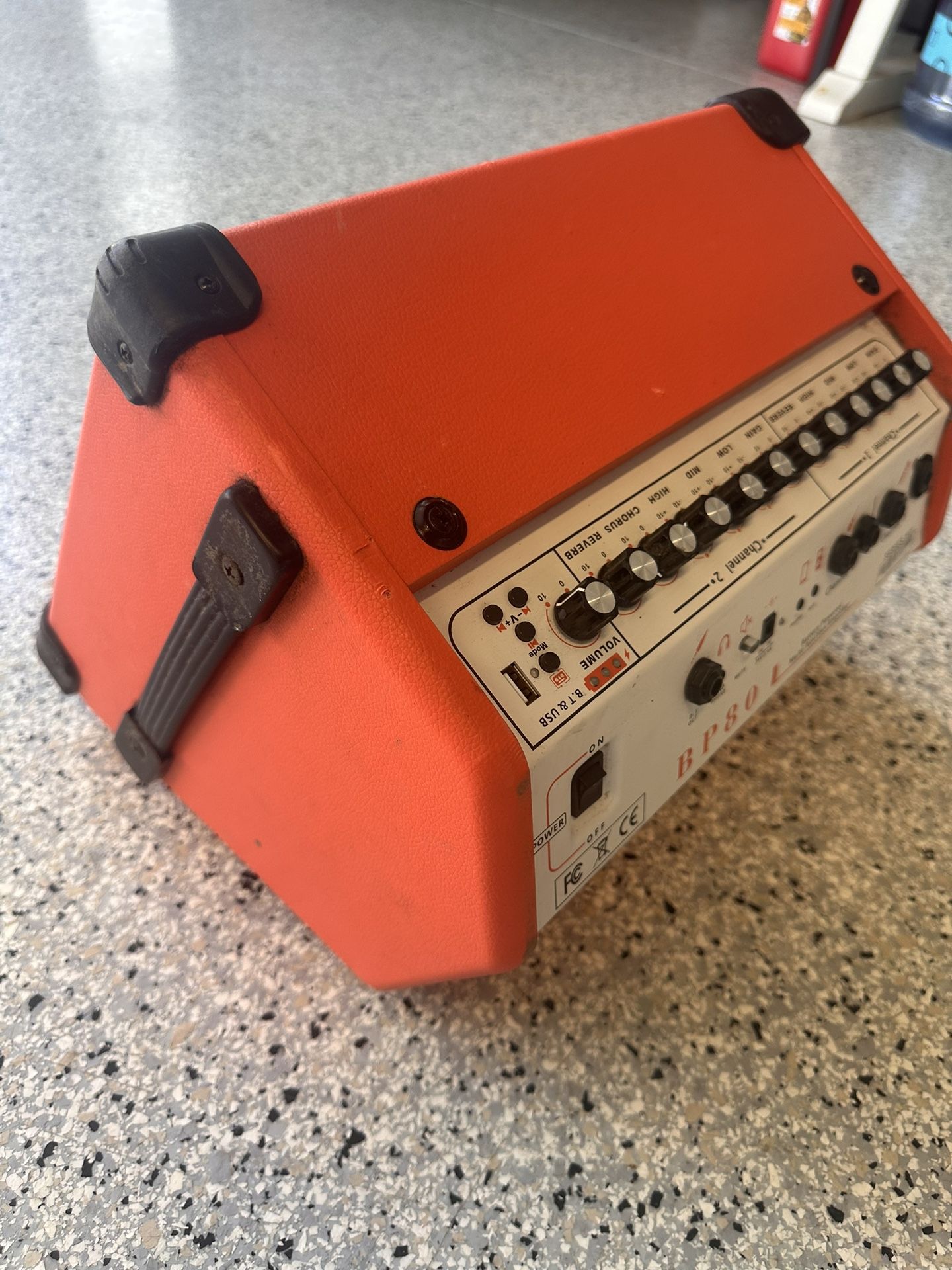 Coolmusic BP80 Battery Powered Acoustic Guitar Amplifier-Portable Bluetooth Speaker 100W, 6 Inputs, 3 Band EQ,Orange