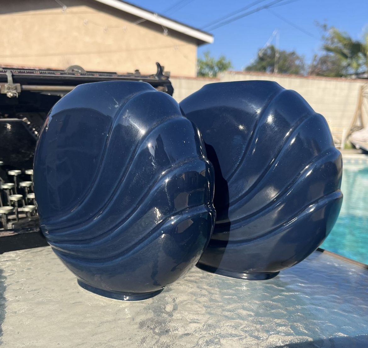 Vintage Blue Vases Retro Art Deco Revival