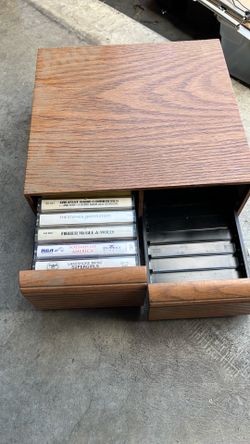 Audio Cassette Tape Storage Faux Wood Grain drawer cabinet With Random Tapes