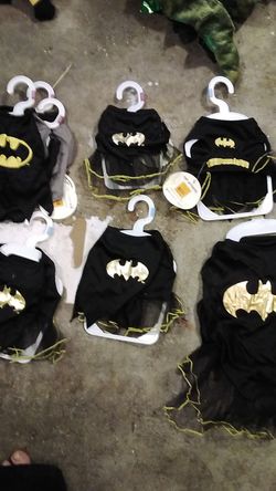 Batgirl and Batman dog costumes for Halloween sizes small 2 large