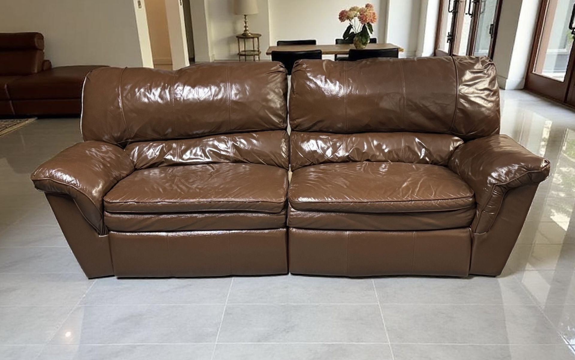 Rich Brown Leather Sofa – Classic Comfort & Style 