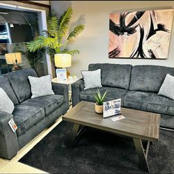 Altari Slate Dark Gray Sofa And Loveseat Living Room Set  