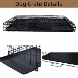 Dog Wire Cage 24 inches Reinforced Dog Crate Collapsible Pet Cage with Double Doors Leak Proof Plastic Tray Outdoor Indoor Portable for Pets Cats and 