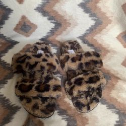 Nicole Miller Women’s Bamby Faux Fur Leopard Slide Sandals Shoes Size 7