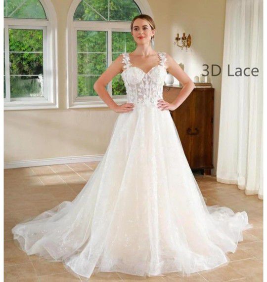 Corset Style Floral Lace A Line Wedding Dress