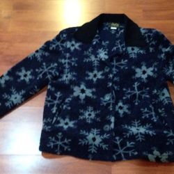 Navy Blue With Snowflakes Women’s Fleece Jacket Button Down With Pockets