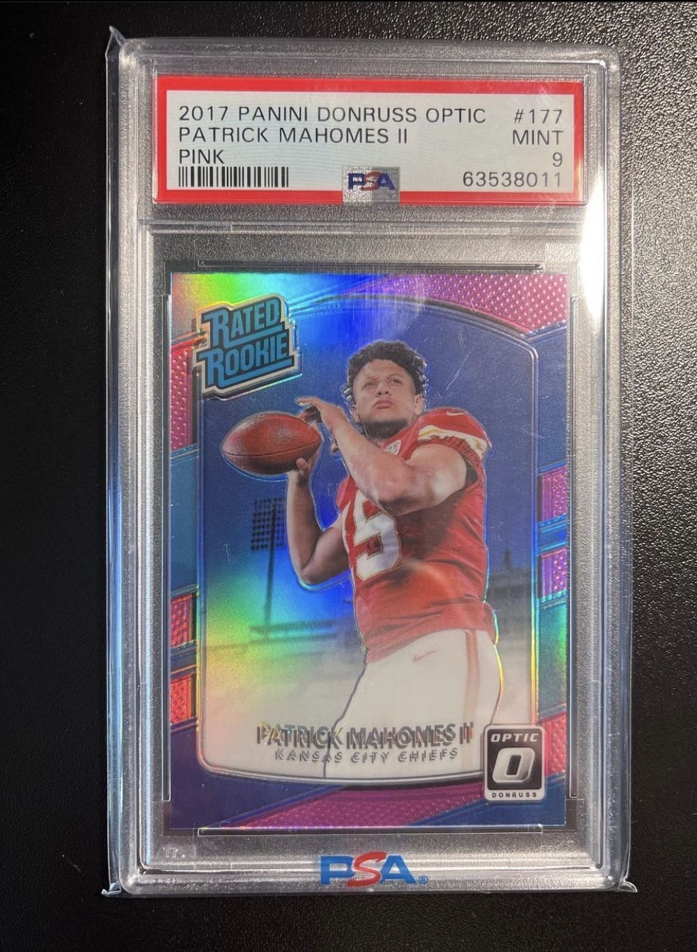 Patrick Mahomes Pink Optic Rookie PSA 9