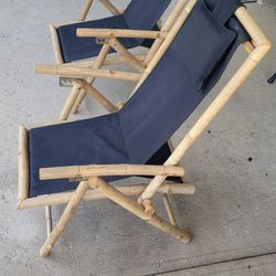 Pair of Bamboo Stretched Beach Chairs 