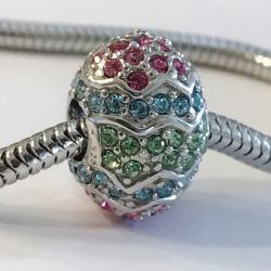 925 Sterling silver Easter egg large charm with Swarovski Crystal (Charm only ) fits on Pandora bracelet