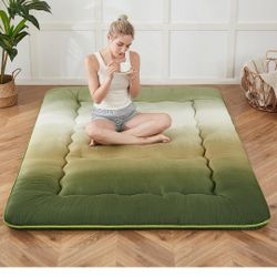 Japanese Floor Mattress, Futon Mattress with Portable Storage Bag, Roll Up Mattress Thick Tatami Mattress Suitable for Camping, Guest Room (Forest Gra