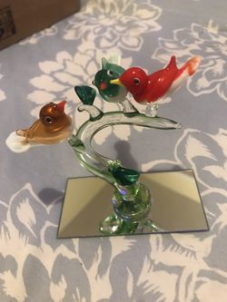 Beautiful Glass Birds On Mirrored Base 