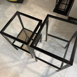 Metal And Glass Side Tables. Mirror On Bottom Shelf. Smaller One Slides Under The Larger One. 