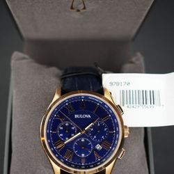 Bulova Wilton 97B170 Blue Dial Rose Gold-Tone Chronograph Quartz Men's Watch