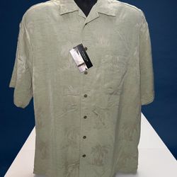 New UltraClub Cabana Breeze Men’s Large Olive Green Palm Tree Hawaiian Shirt 
