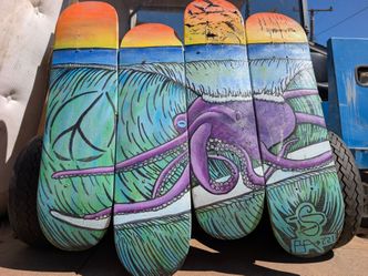 Hand Painted Surf Art On Old Skate Boards