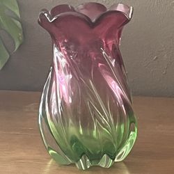 Blown Glass Two Color 7 Inch Vase Vase