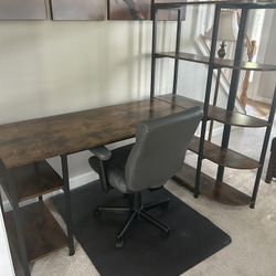Computer Desk With Shelves, Chair 