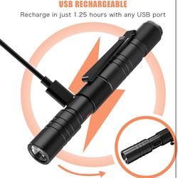 Rechargeable Zoomable LED Penlight, 3 Modes, 350 Lumens Pocket Size Clip Flashlight for Nurse, Inspection, Repair, Emergency