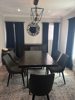 Solid Wood Dining Table & 6 Upholstered Chairs
