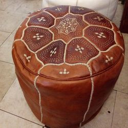 Pair of Handcrafted Moroccan Leather Ottomans – Artisanal Travel Finds