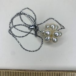 White Pearl Cluster Pendant on 18k White Gold Clasp
