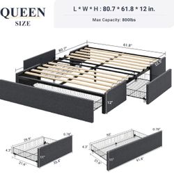Queen Mattress & Bed Frame with 3 Storage Drawers On Side