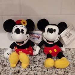 Tokyo Disney Store 1930's Mickey Mouse + Minnie Mouse Bean Bag Plush Set  - New With Tags 
