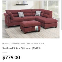Red Sectional Sofa With Ottoman 