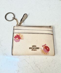 Coach Popsicle Cardholder Wallet With Gold Key Ring Cream/Red