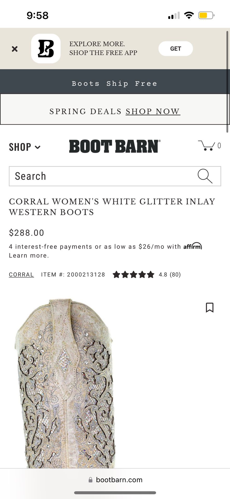 Corral Women’s White Glitter I lay Western Boots 